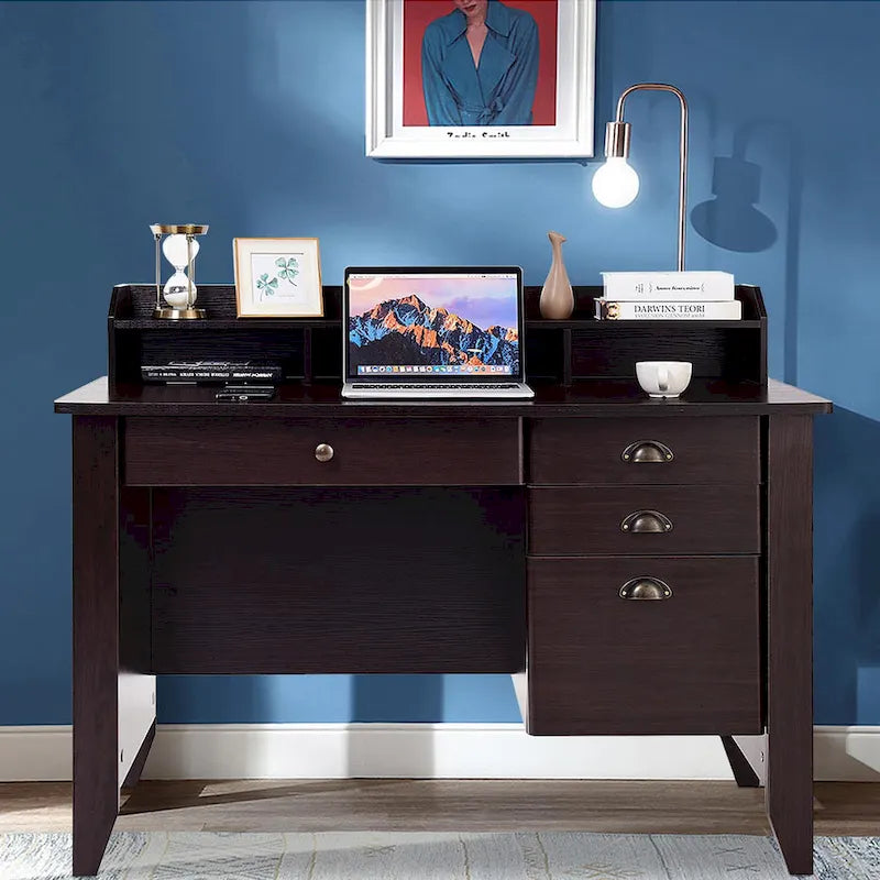 Bureau d'ordinateur en bois avec tiroirs