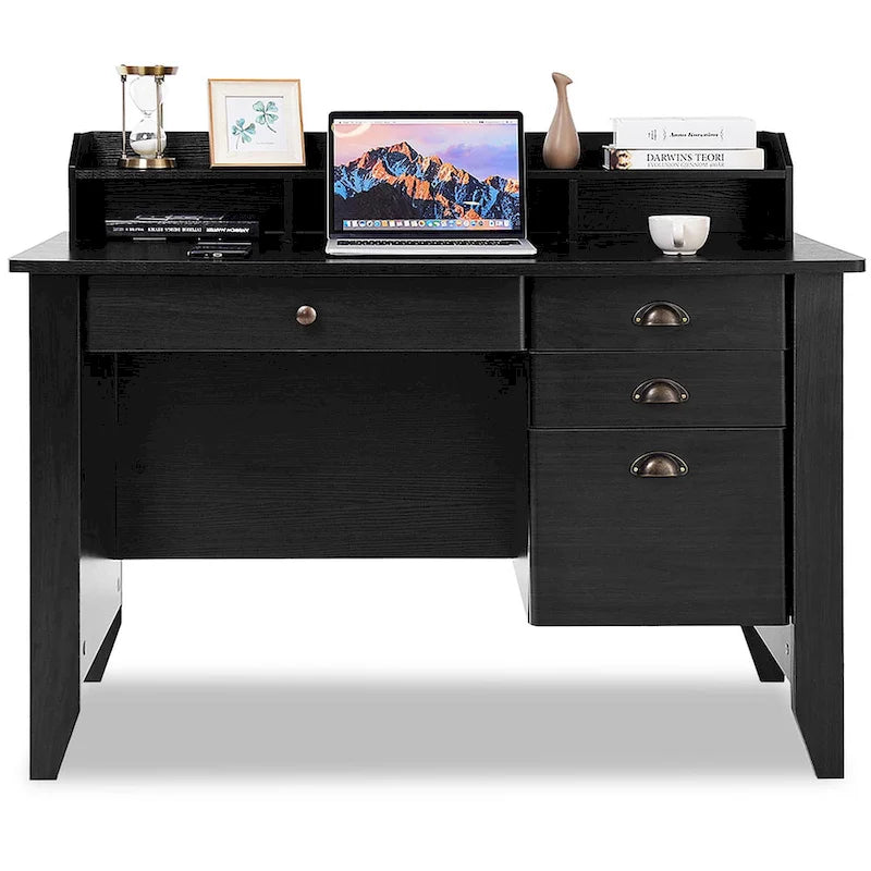 Bureau d'ordinateur en bois avec tiroirs