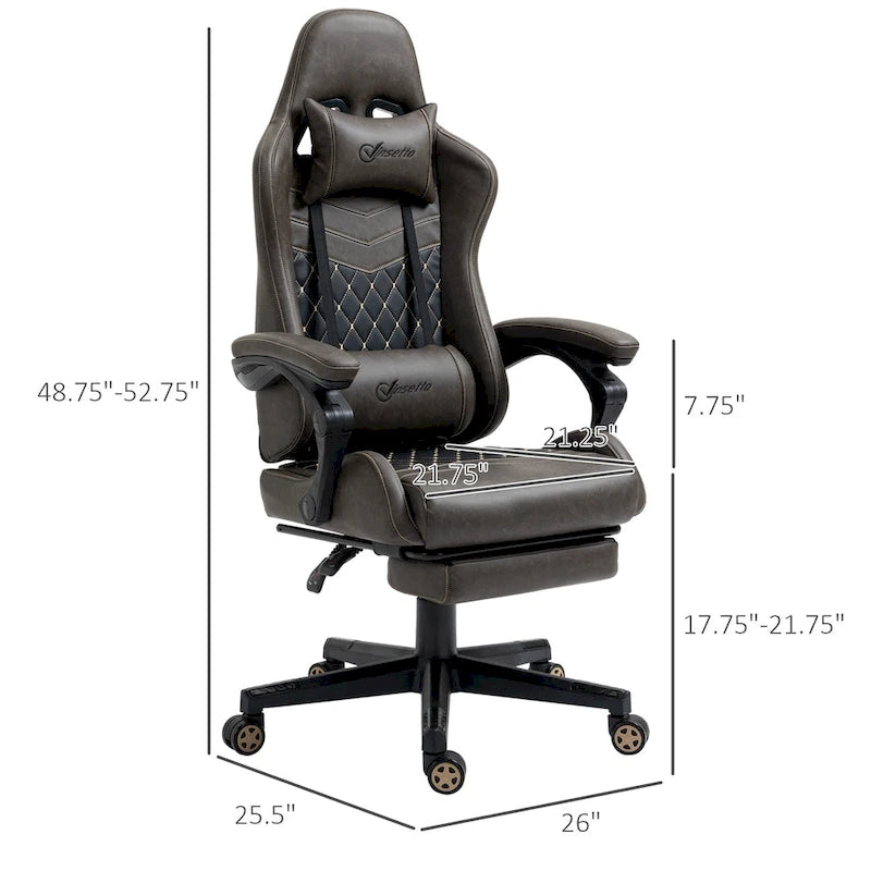 Fauteuil de jeu et de bureau style course avec hauteur réglable, dossier inclinable et support lombaire