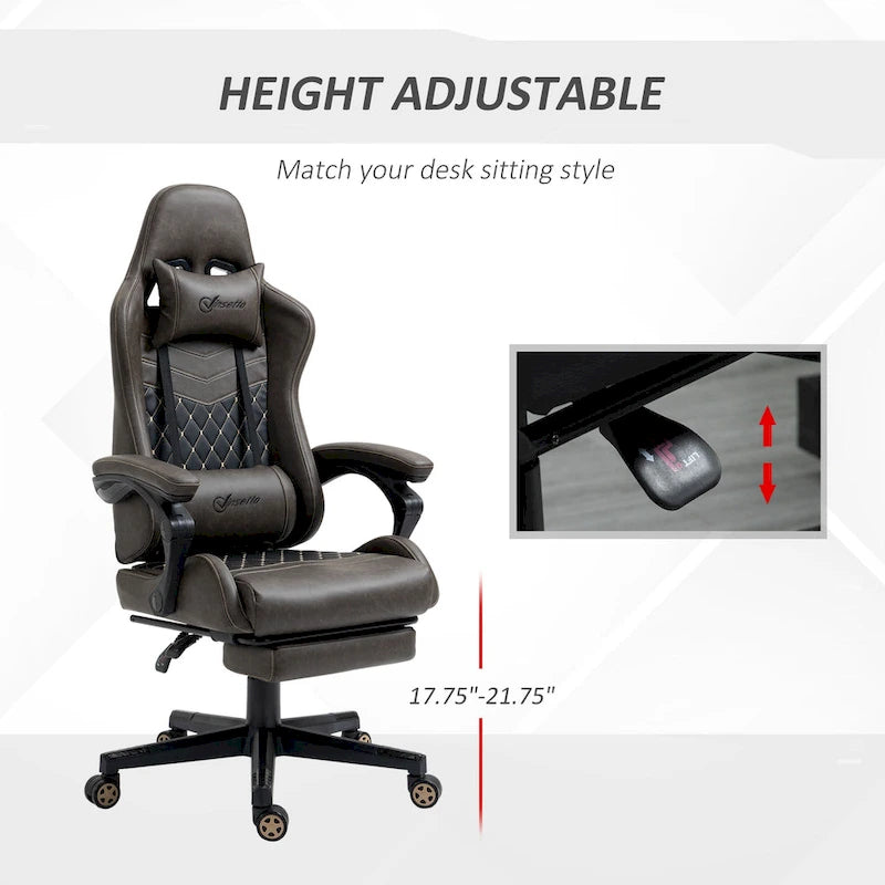 Fauteuil de jeu et de bureau style course avec hauteur réglable, dossier inclinable et support lombaire