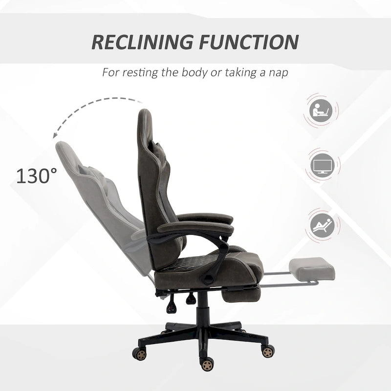 Fauteuil de jeu et de bureau style course avec hauteur réglable, dossier inclinable et support lombaire