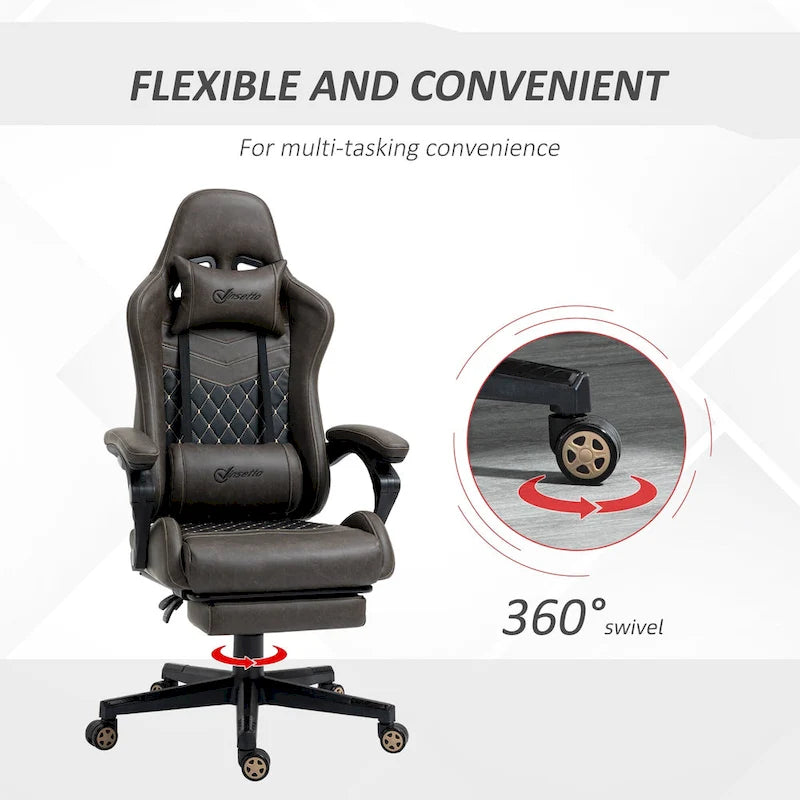 Fauteuil de jeu et de bureau style course avec hauteur réglable, dossier inclinable et support lombaire
