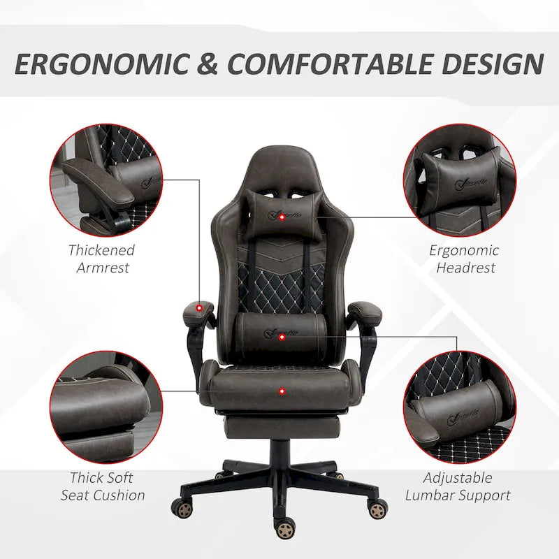 Fauteuil de jeu et de bureau style course avec hauteur réglable, dossier inclinable et support lombaire