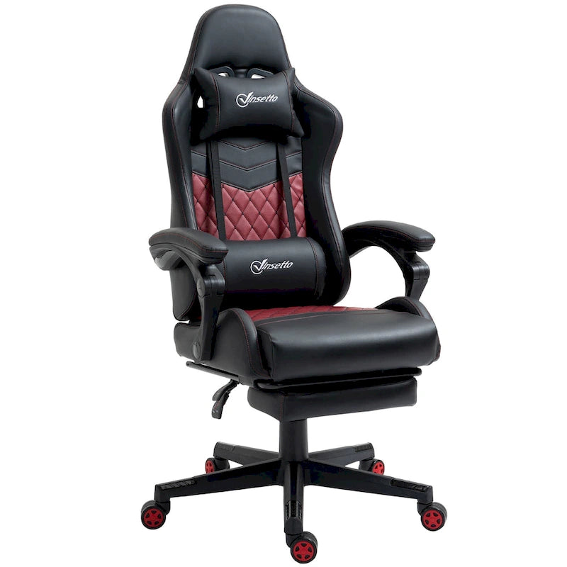 Fauteuil de jeu et de bureau style course avec hauteur réglable, dossier inclinable et support lombaire