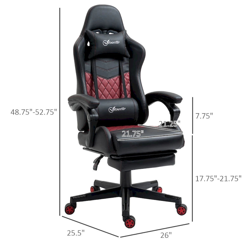 Fauteuil de jeu et de bureau style course avec hauteur réglable, dossier inclinable et support lombaire