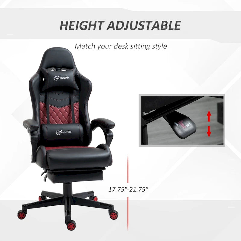 Fauteuil de jeu et de bureau style course avec hauteur réglable, dossier inclinable et support lombaire
