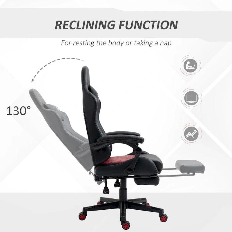Fauteuil de jeu et de bureau style course avec hauteur réglable, dossier inclinable et support lombaire