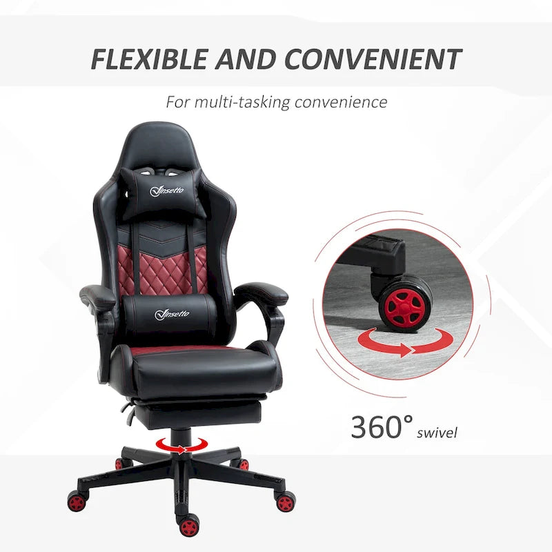 Fauteuil de jeu et de bureau style course avec hauteur réglable, dossier inclinable et support lombaire