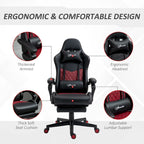 Fauteuil de jeu et de bureau style course avec hauteur réglable, dossier inclinable et support lombaire