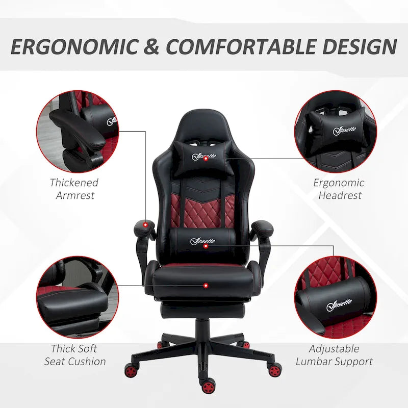 Fauteuil de jeu et de bureau style course avec hauteur réglable, dossier inclinable et support lombaire