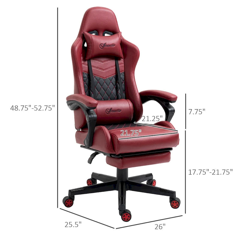 Fauteuil de jeu et de bureau style course avec hauteur réglable, dossier inclinable et support lombaire