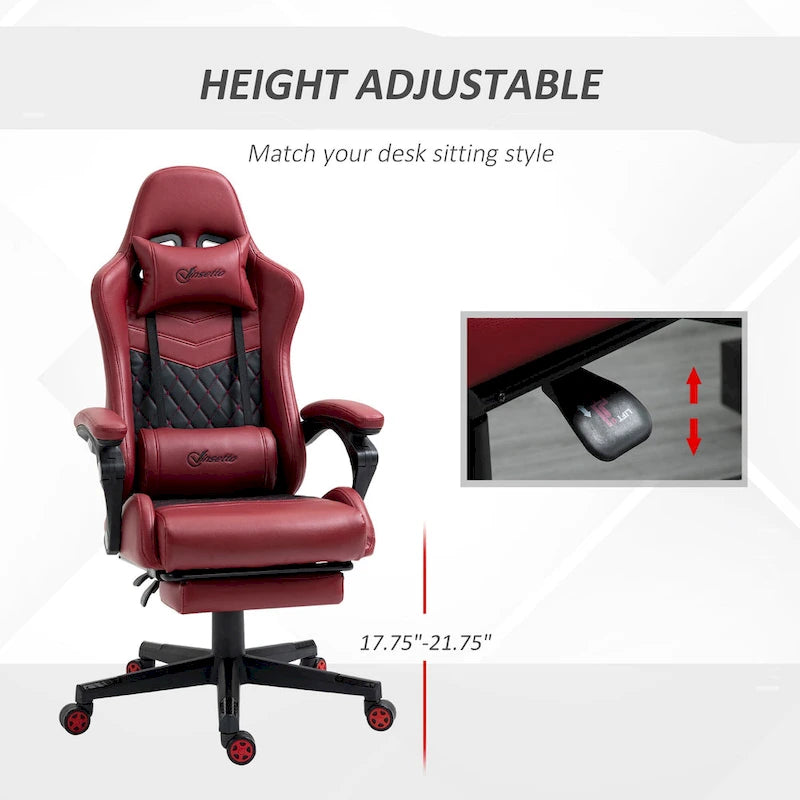Fauteuil de jeu et de bureau style course avec hauteur réglable, dossier inclinable et support lombaire