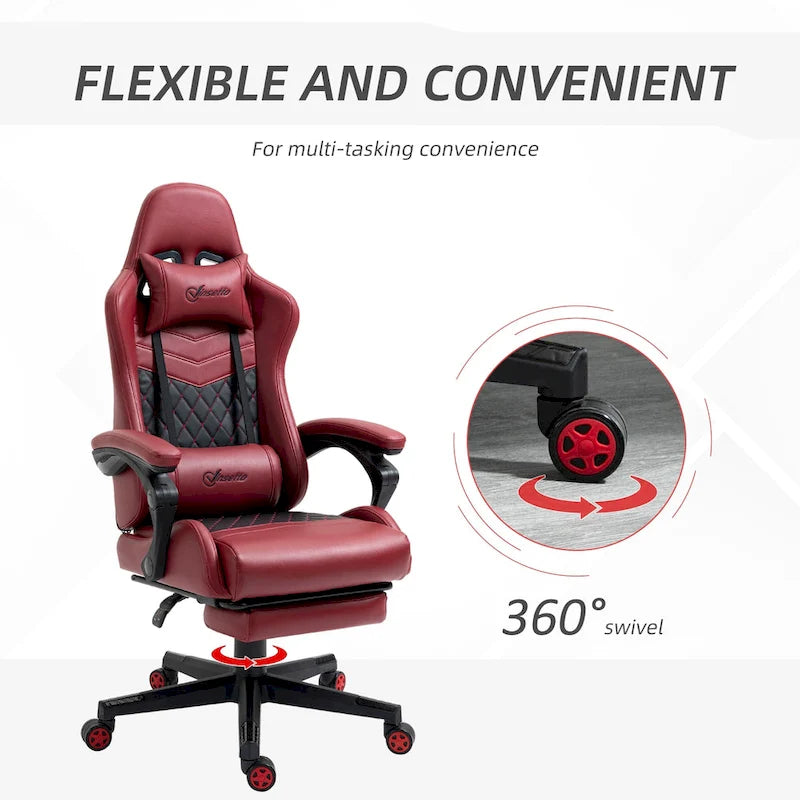 Fauteuil de jeu et de bureau style course avec hauteur réglable, dossier inclinable et support lombaire