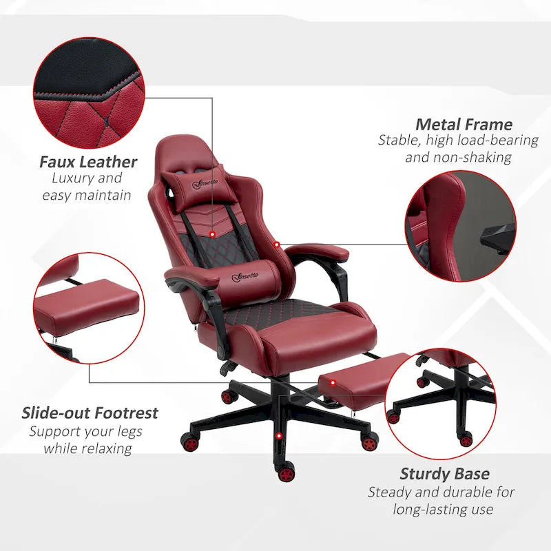 Fauteuil de jeu et de bureau style course avec hauteur réglable, dossier inclinable et support lombaire
