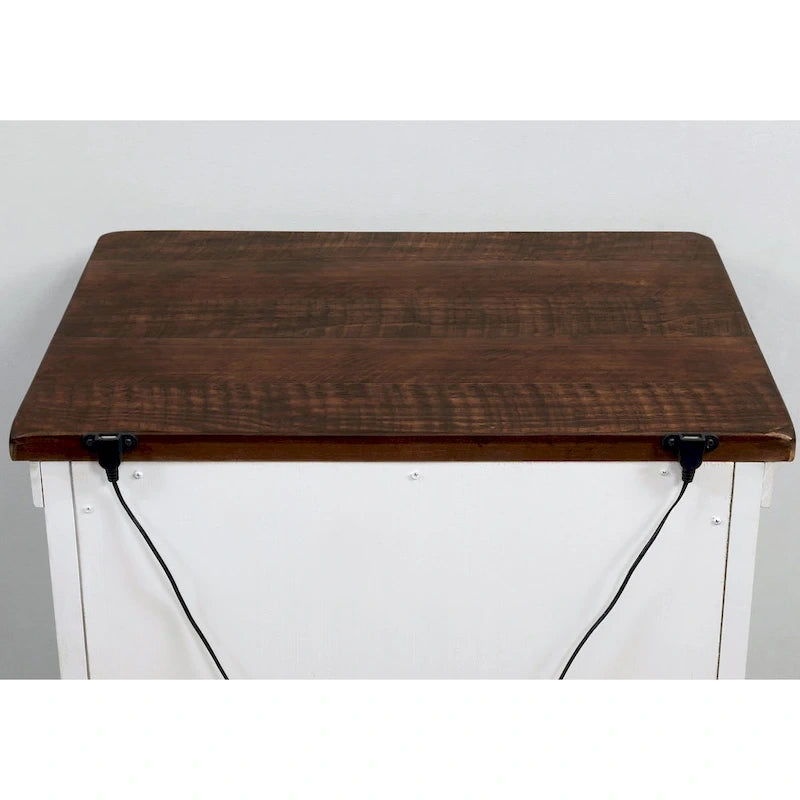 Ensemble de chambre à coucher 4 pièces White Pine avec port USB (lit, commode, miroir et table de chevet)