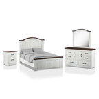 Ensemble de chambre à coucher 4 pièces White Pine avec port USB (lit, commode, miroir et table de chevet)