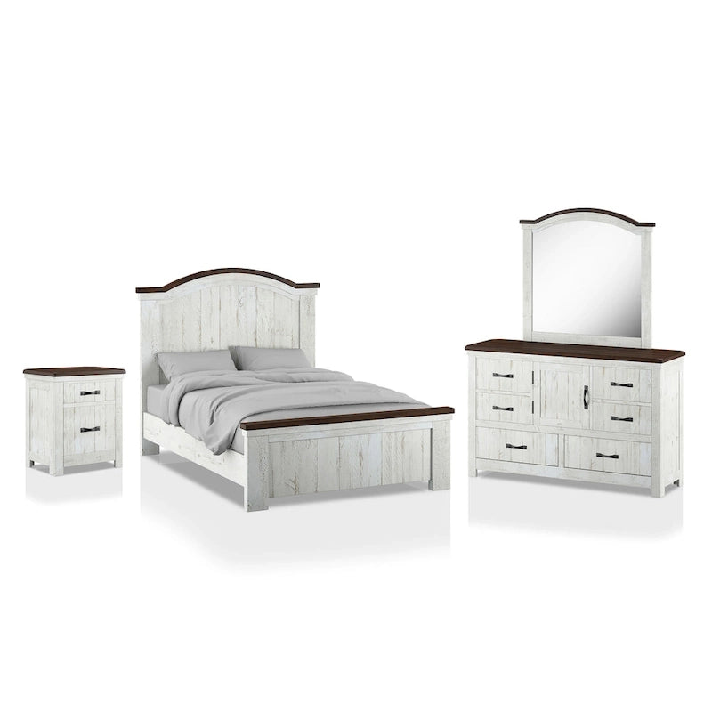 Ensemble de chambre à coucher 4 pièces White Pine avec port USB (lit, commode, miroir et table de chevet)