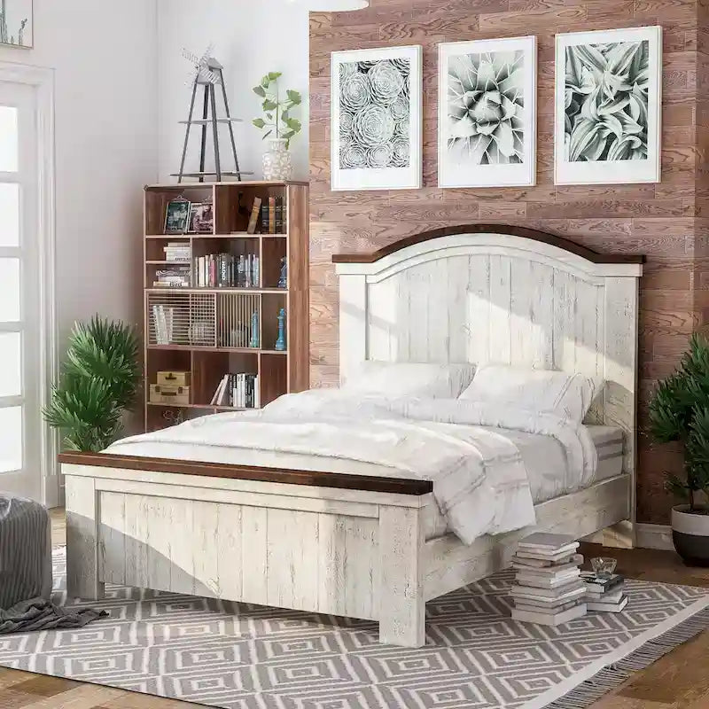 Ensemble de chambre à coucher 4 pièces White Pine avec port USB (lit, commode, miroir et table de chevet)