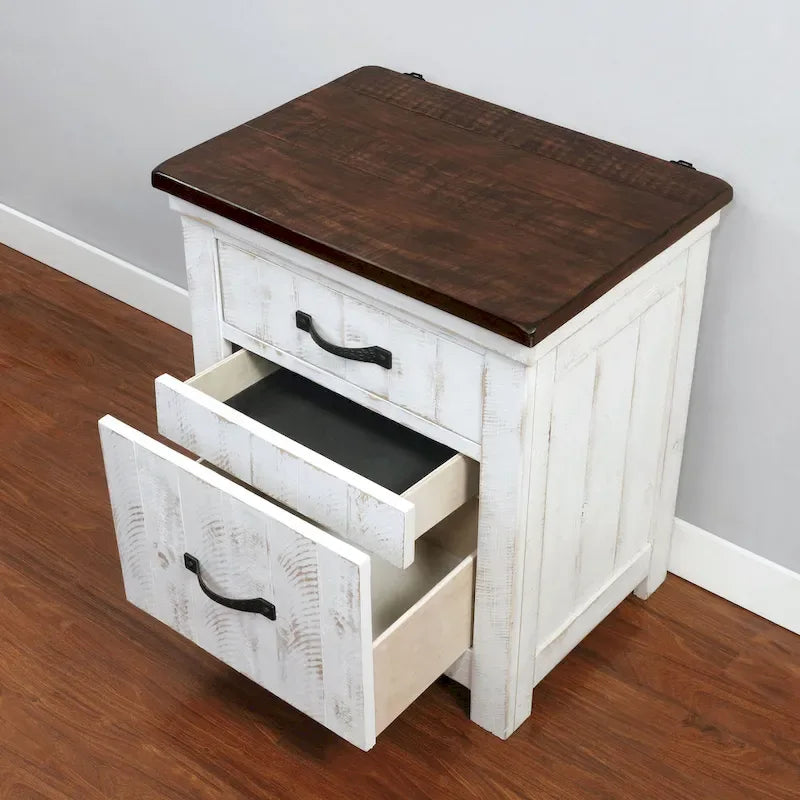 Ensemble de chambre à coucher 4 pièces White Pine avec port USB (lit, commode, miroir et table de chevet)