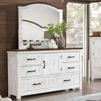 Ensemble de chambre à coucher 4 pièces White Pine avec port USB (lit, commode, miroir et table de chevet)