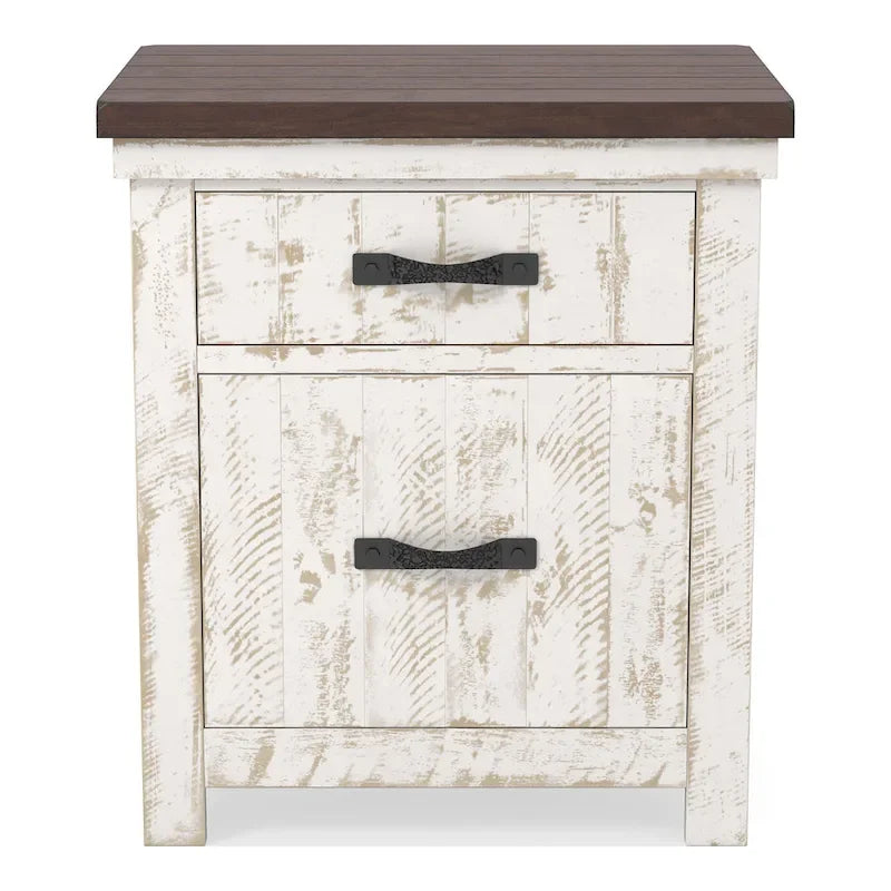 Ensemble de chambre à coucher 4 pièces White Pine avec port USB (lit, commode, miroir et table de chevet)