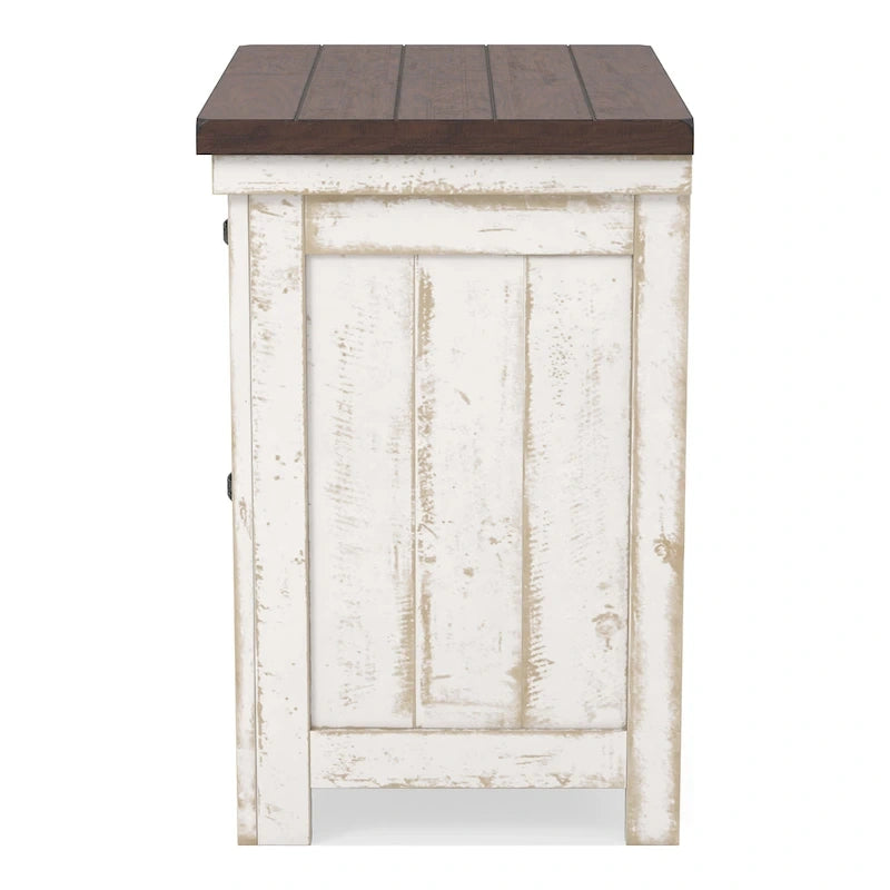 Ensemble de chambre à coucher 4 pièces White Pine avec port USB (lit, commode, miroir et table de chevet)