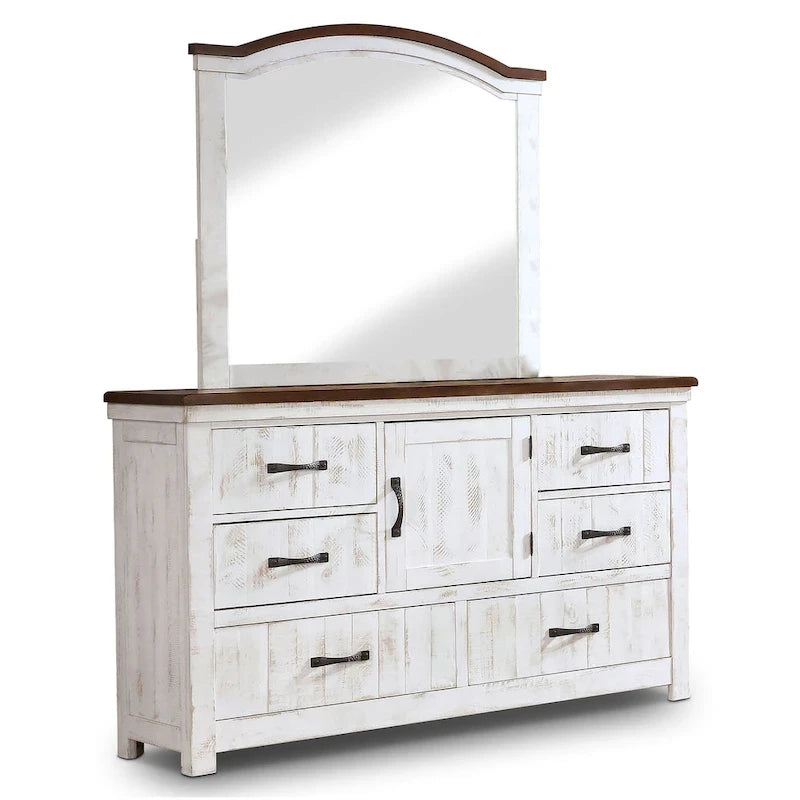 Ensemble de chambre à coucher 4 pièces White Pine avec port USB (lit, commode, miroir et table de chevet)