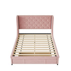 Lit plateforme rembourré Queen Size avec tête de lit capitonnée à oreilles et tiroir de rangement
