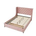Lit plateforme rembourré Queen Size avec tête de lit capitonnée à oreilles et tiroir de rangement