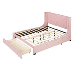 Lit plateforme rembourré Queen Size avec tête de lit capitonnée à oreilles et tiroir de rangement