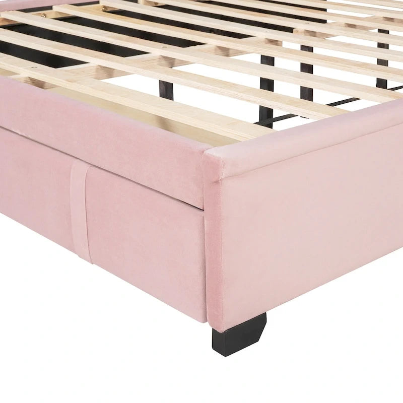 Lit plateforme rembourré Queen Size avec tête de lit capitonnée à oreilles et tiroir de rangement