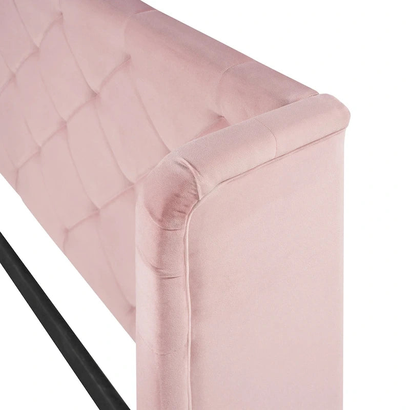 Lit plateforme rembourré Queen Size avec tête de lit capitonnée à oreilles et tiroir de rangement