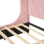 Lit plateforme rembourré Queen Size avec tête de lit capitonnée à oreilles et tiroir de rangement
