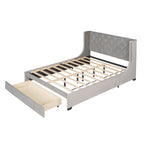 Lit plateforme rembourré Queen Size avec tête de lit capitonnée à oreilles et tiroir de rangement