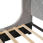 Lit plateforme rembourré Queen Size avec tête de lit capitonnée à oreilles et tiroir de rangement