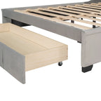 Lit plateforme rembourré Queen Size avec tête de lit capitonnée à oreilles et tiroir de rangement