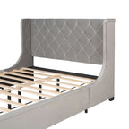 Lit plateforme rembourré Queen Size avec tête de lit capitonnée à oreilles et tiroir de rangement