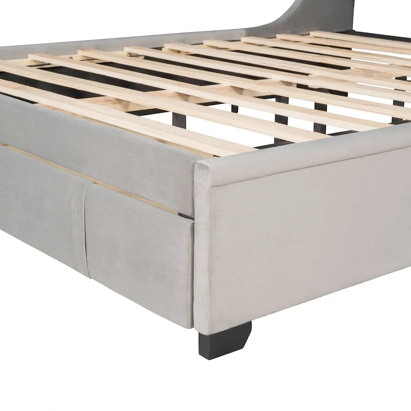 Lit plateforme rembourré Queen Size avec tête de lit capitonnée à oreilles et tiroir de rangement