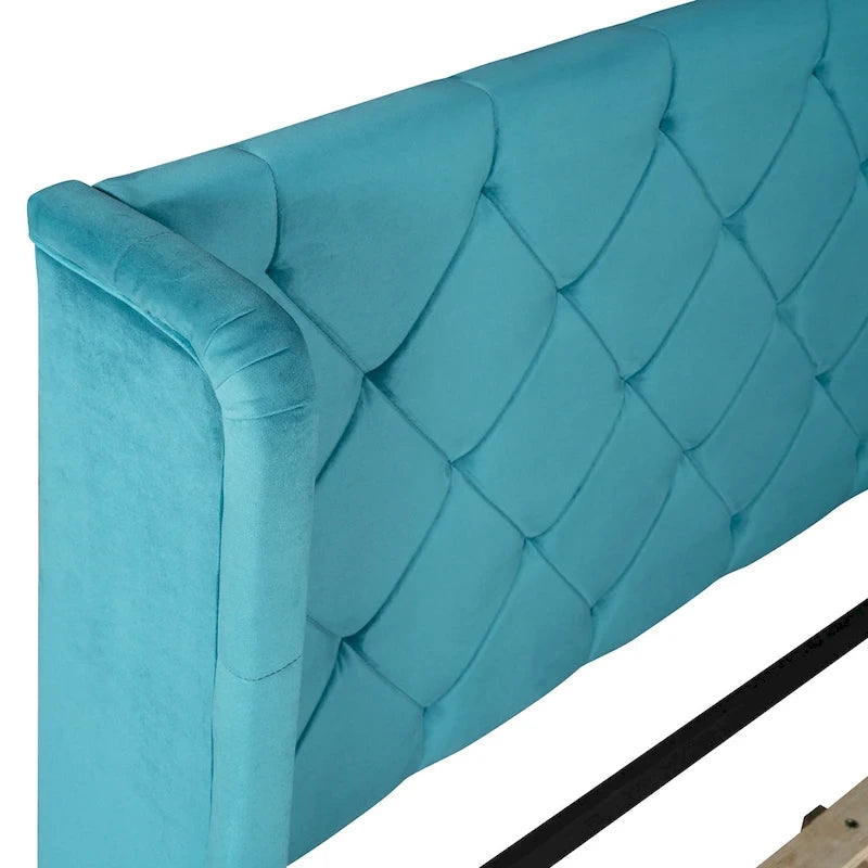 Lit plateforme rembourré Queen Size avec tête de lit capitonnée à oreilles et tiroir de rangement