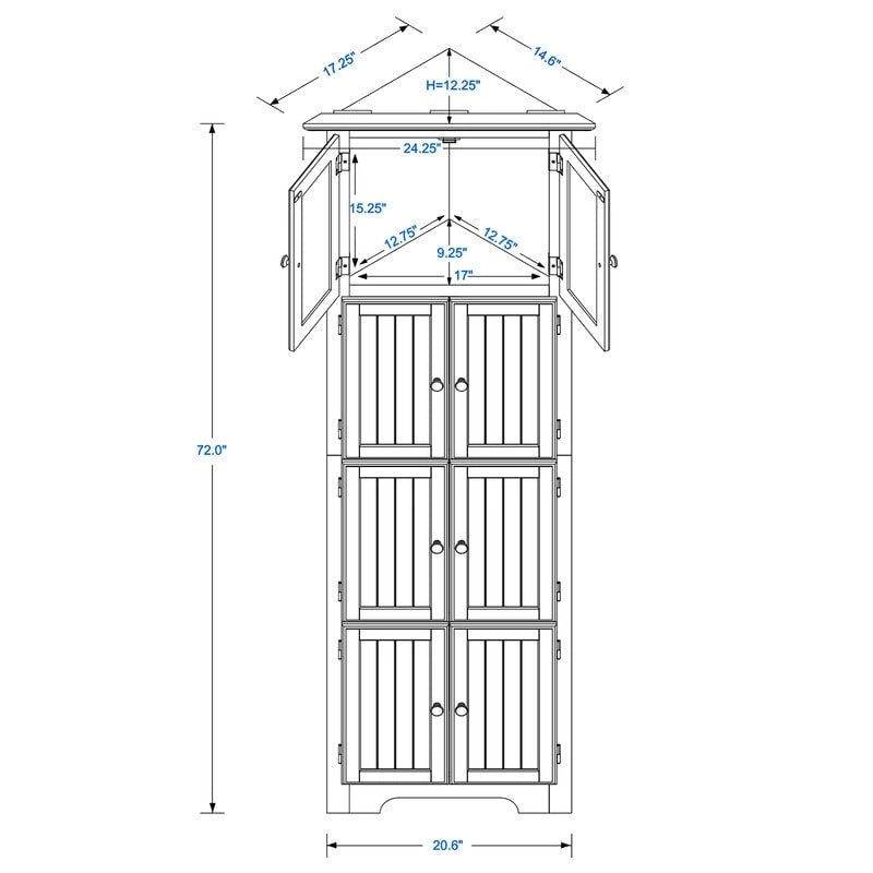Meuble d'angle de rangement haut avec 8 portes et 4 étagères