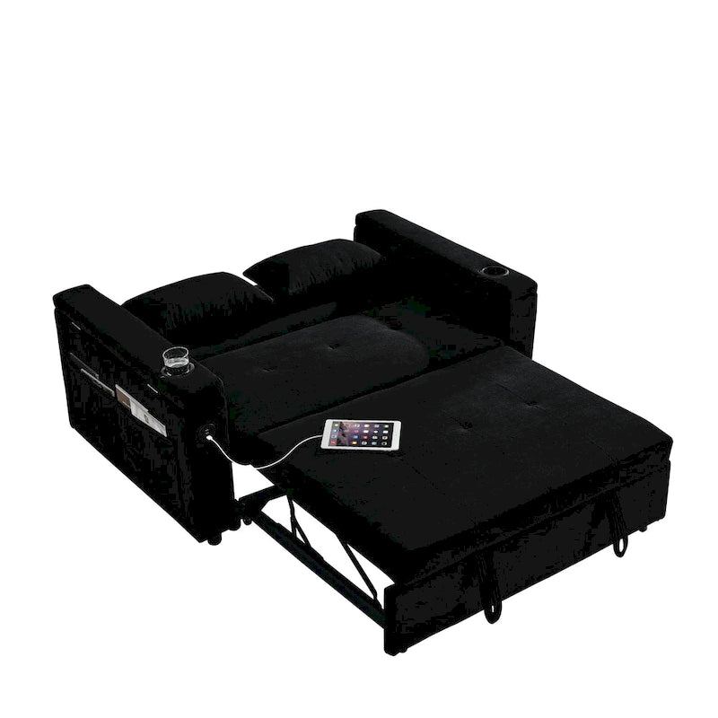 Canapé-lit convertible avec accoudoirs de rangement et dossier réglable
