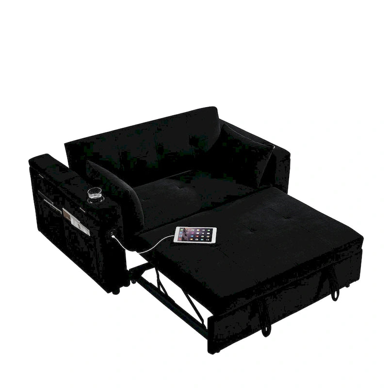 Canapé-lit convertible avec accoudoirs de rangement et dossier réglable