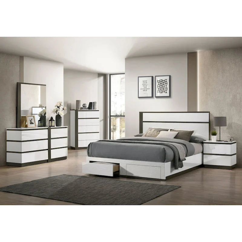 Lit plateforme moderne blanc à 2 tiroirs
