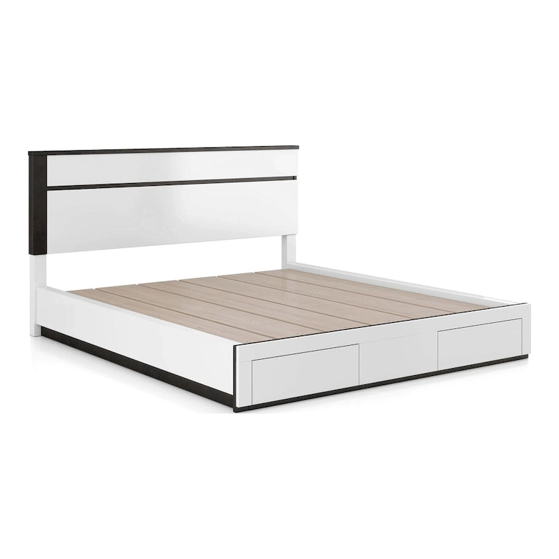 Lit plateforme moderne blanc à 2 tiroirs