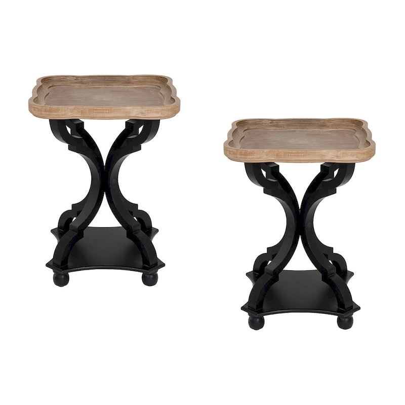 Lot de 2 tables d'appoint rustiques style ferme avec plateau amovible