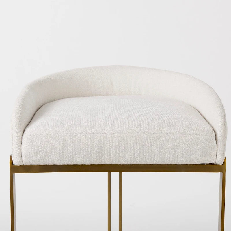 Tabouret de comptoir en tissu crème avec structure en métal doré