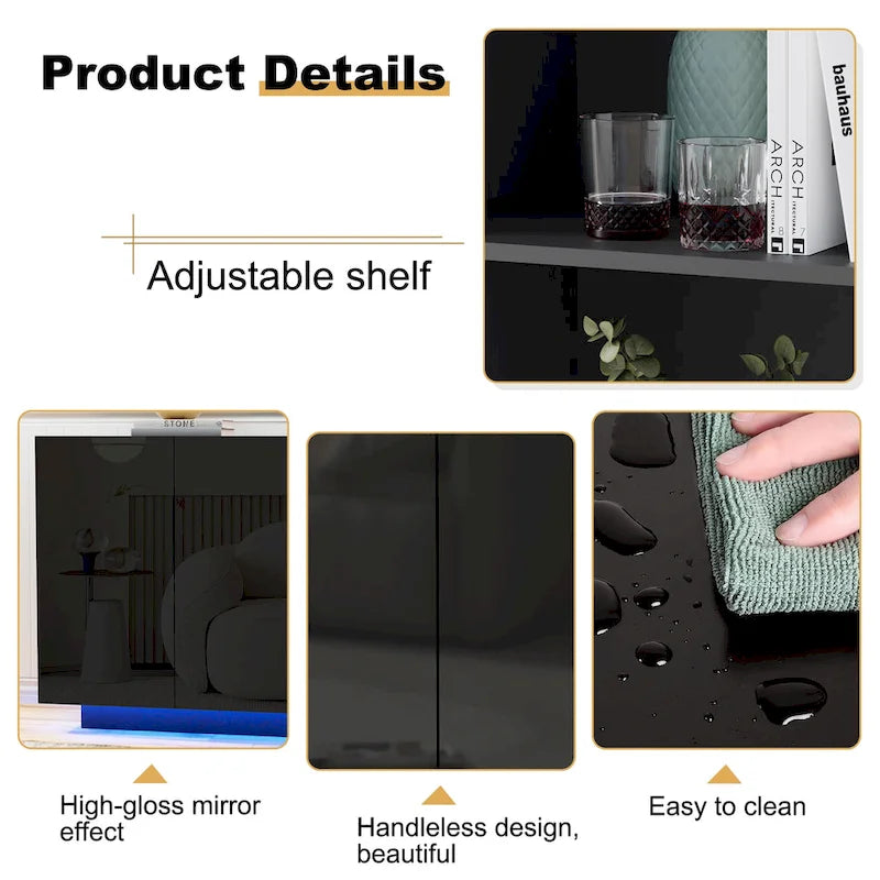 Buffet avec lumières LED et portes brillantes