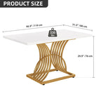 Table à manger rectangulaire pour 4 personnes, blanc et doré