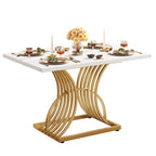 Table à manger rectangulaire pour 4 personnes, blanc et doré