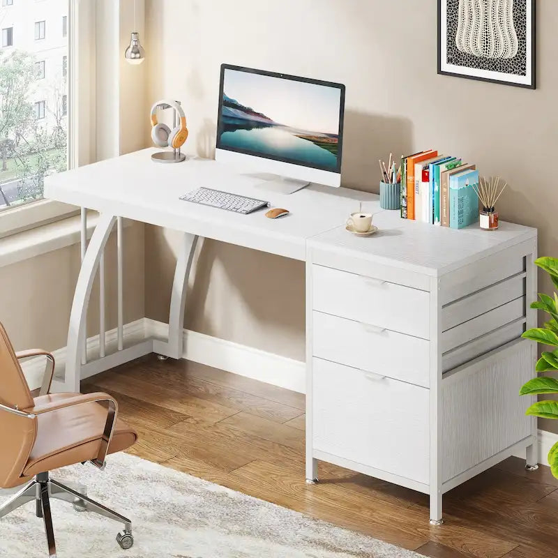 Bureau informatique de 59 pouces avec 3 tiroirs réversibles